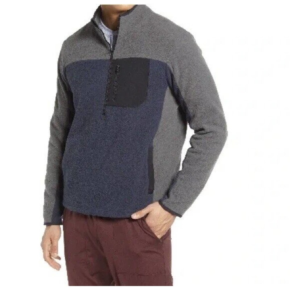 NEW Zella Mens Strata Colorblock 1/4 Zip Fleece Pullover Sz Medium Navy Eclipse